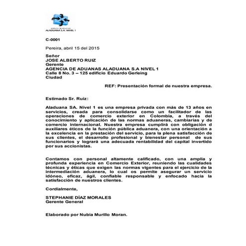 Carta comercial y memorando