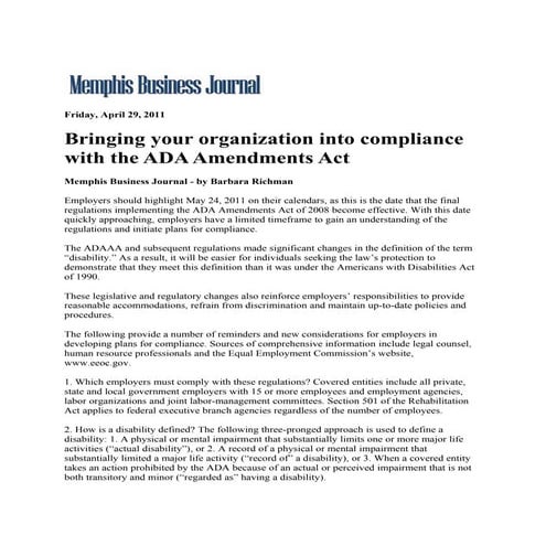 Memphis Business Journal.Compliance With Adaaa Regulations | DOC