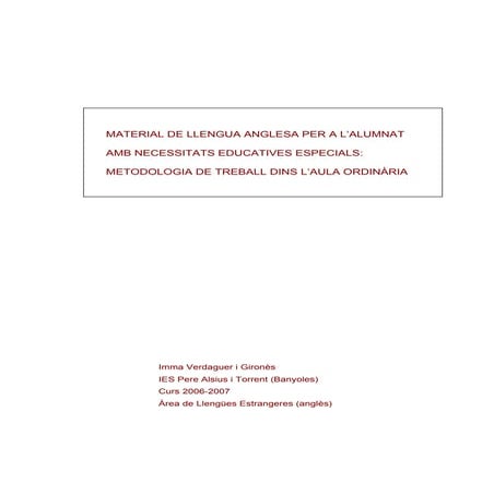 ANGLÈS ALUMNAT NEE: MEMÒRIA DEL PROJECTE