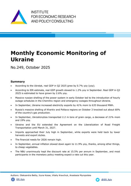 Monthly Economic Monitoring of Ukraine No.249