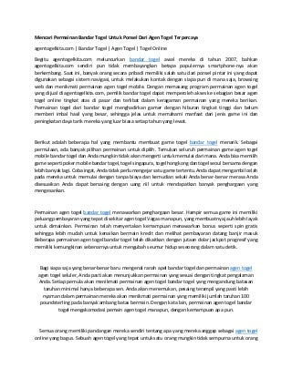 Mencari permainan bandar togel untuk ponsel dari agen togel terpercaya