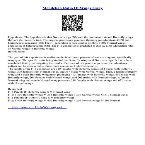Mendelian Ratio Of Wings Essay