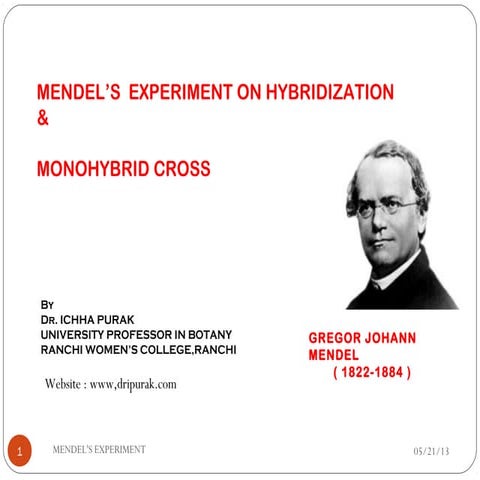 Mendel's experiment on hybridisation and monohybrid cross