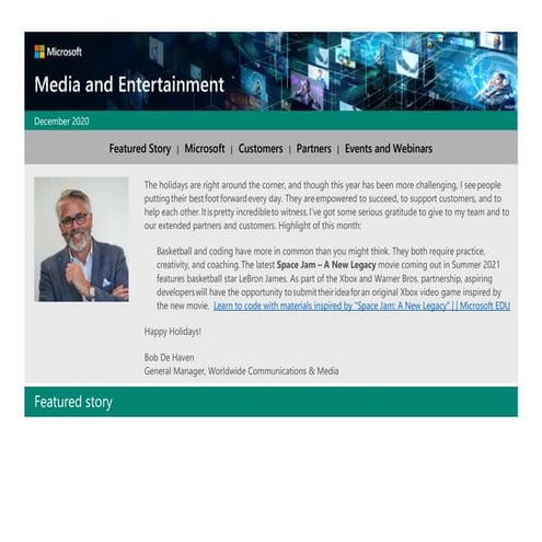Microsoft Media & Entertainment Newsletter, December 2020