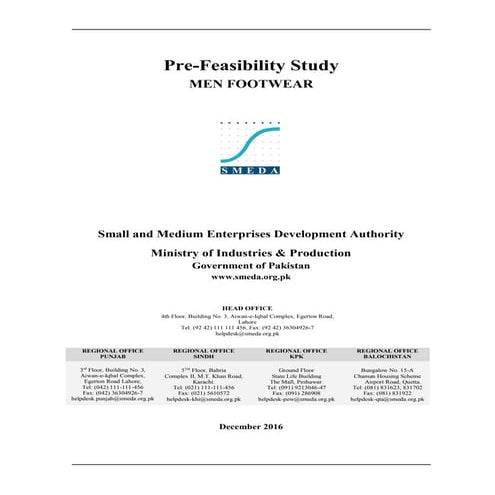 Pre-Feasibility Study MEN FOOTWEAR  rs. 7.31 million DEC 2016