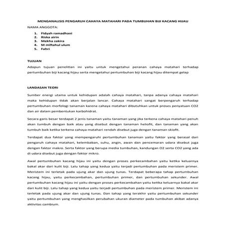 MENGANALISIS PENGARUH CAHAYA MATAHARI PADA TUMBUHAN BIJI KACANG HIJAU.docx