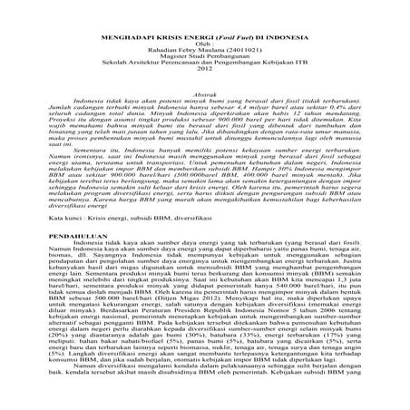 Menghadapi Krisis Energi (fosil fuel) di Indonesia