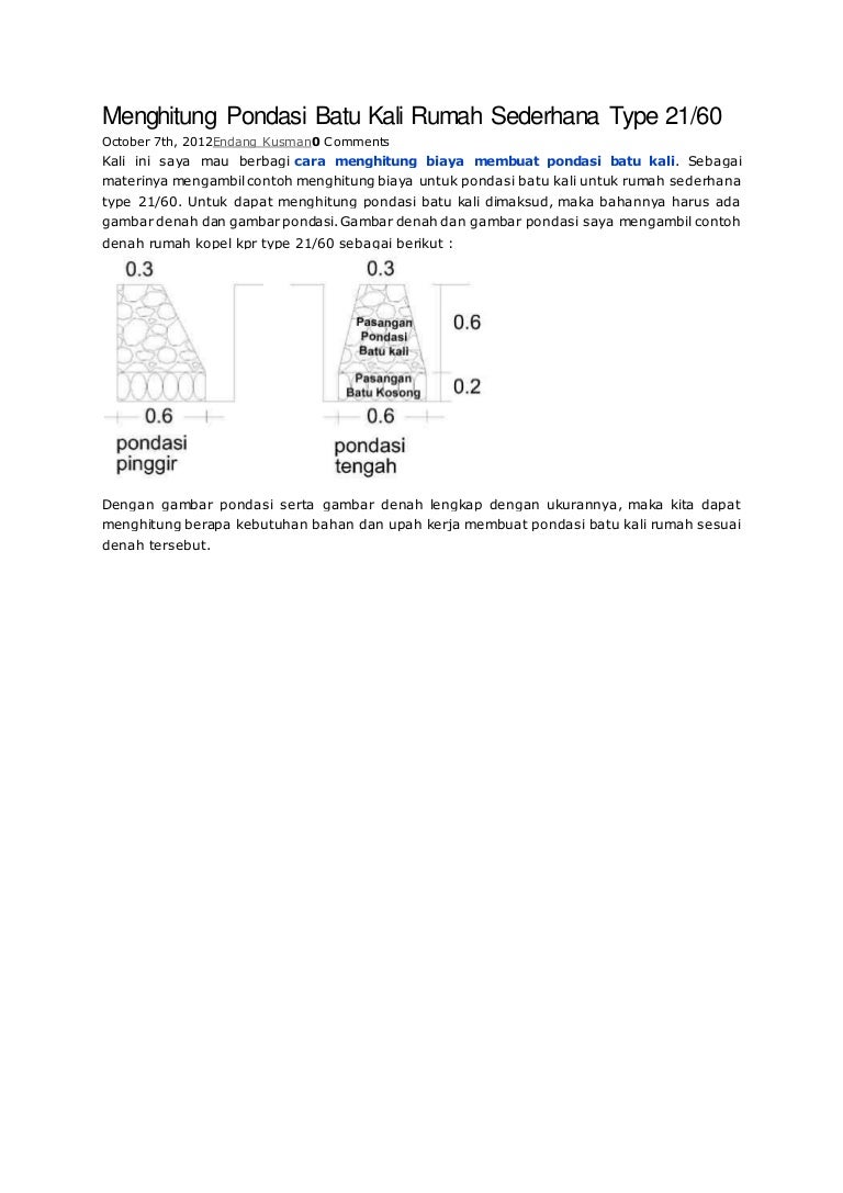 Menghitung Pondasi Batu Kali Rumah Sederhana Type 21