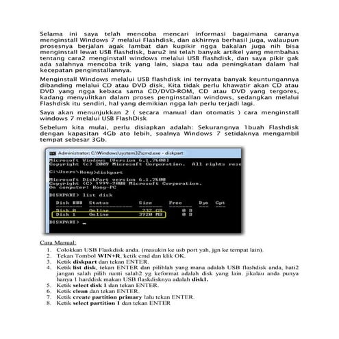 Menginstall windows7 melaluiflashdisk