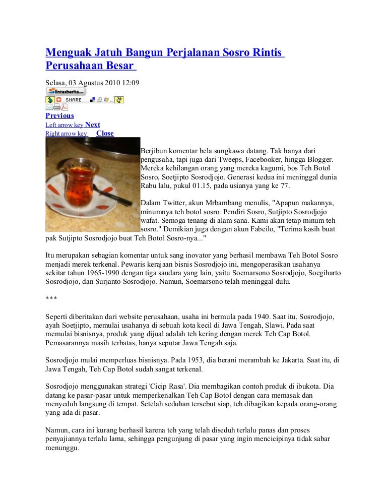 Menguak Jatuh Bangun Perjalanan Sosro Rintis Perusahaan Besar