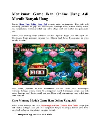 Menikmati game ikan online uang asli meraih banyak uang