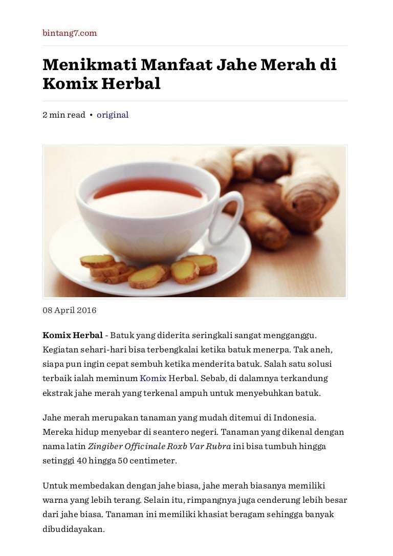 Menikmati Manfaat Jahe Merah Di Komix Herbal