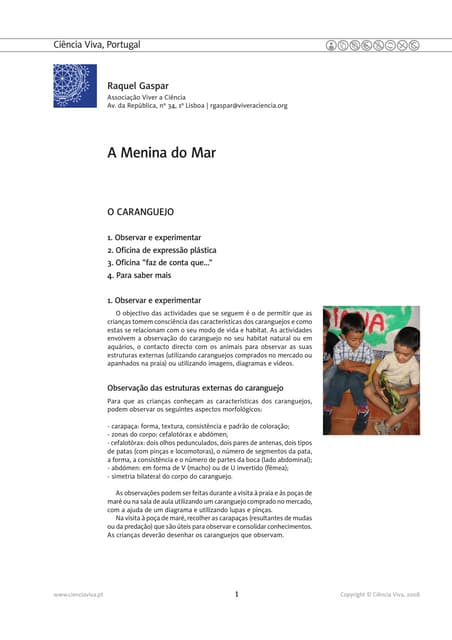 "A Menina do Mar" - Ficha Pedgógica nº4 "O caranguejo"