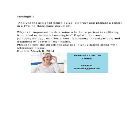 Meningitis Analyze the assigned neurological disorder and prepar.docx