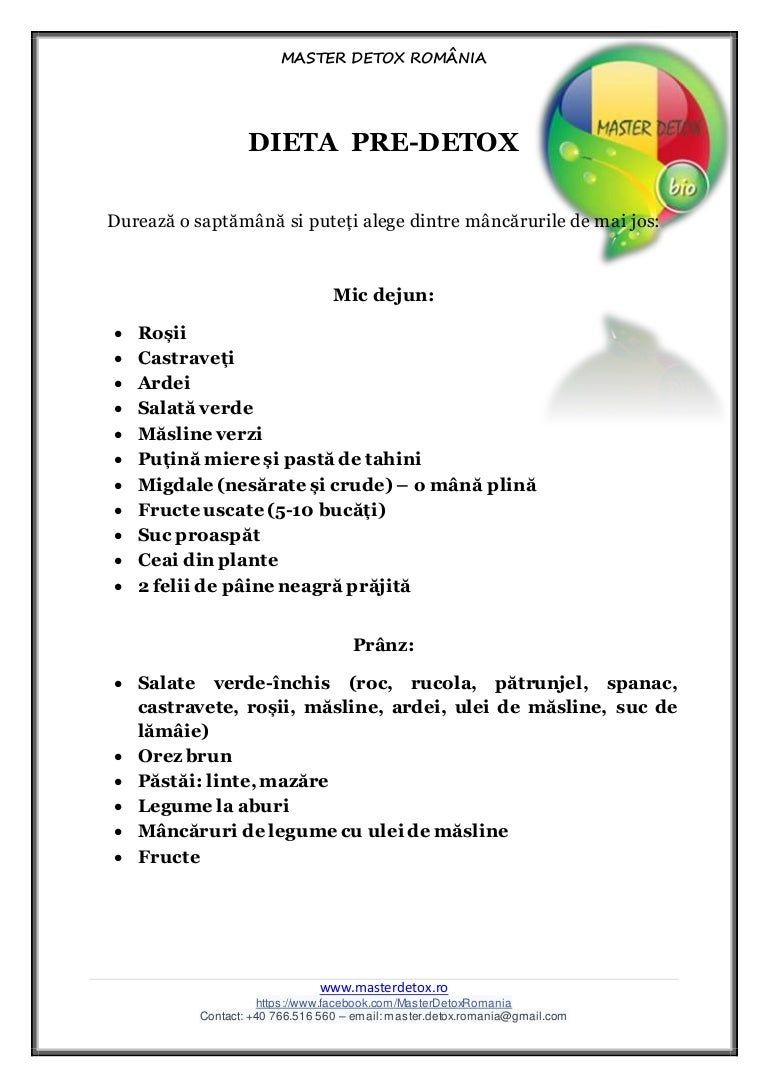 Meniu Pre Detox Master Detox Romania