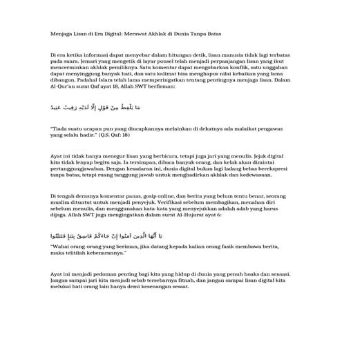 Menjaga Lisan di Era Digital: Merawat Akhlak di Dunia Tanpa Batas