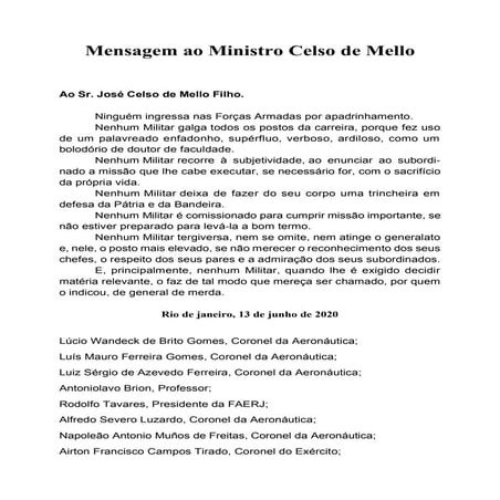 Mensagem ao ministro Celso de Mello   13-06-2020