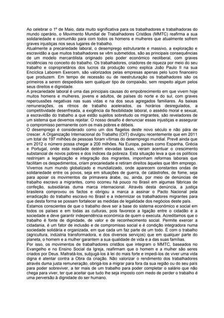 Mensagem do mmtc 1º maio 2012