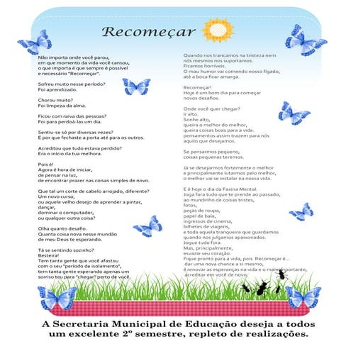 Mensagem recomeçar 2ºsemestre reunião diretores