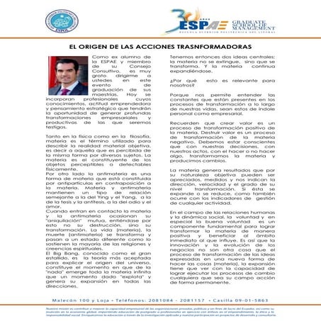 Mensaje de Alfredo Escobar a los Graduados de ESPAE