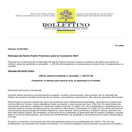 Mensaje cuaresma papa 2021