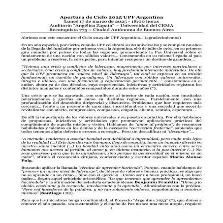 Mensaje de Apertura Ciclo 2025 - Miguel Werner - 17-3-2025