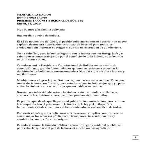 El discurso de la presidente transitoria.