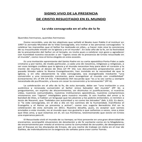 Mensaje vida consagrada 2013