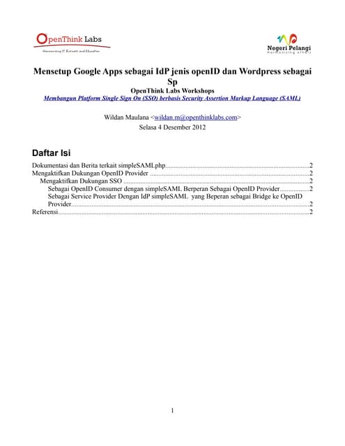 Mensetup Google Apps sebagai IdP jenis openID dan Wordpress sebagai Sp