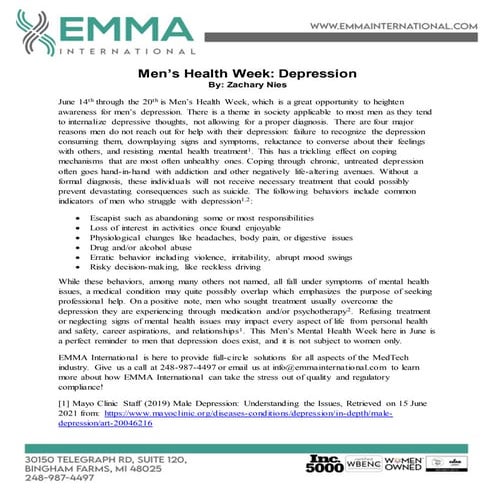 Men’s Health Week: Depression