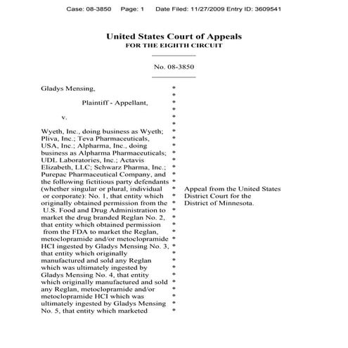 Mensing Reglan/Generics opinion