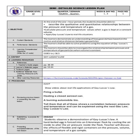 GAY LUSSAC'S LAW LESSON PLAN