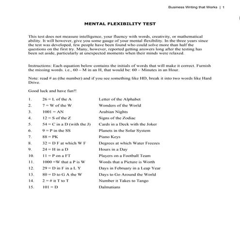 Mental flexibility test answers | DOC