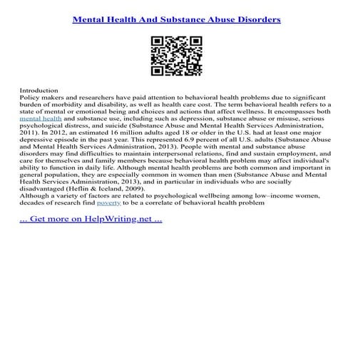 Mental Health And Substance Abuse Disorders