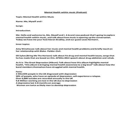 Mental health within music scrpit