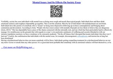 Mental Issues And Its Effects On Society Essay