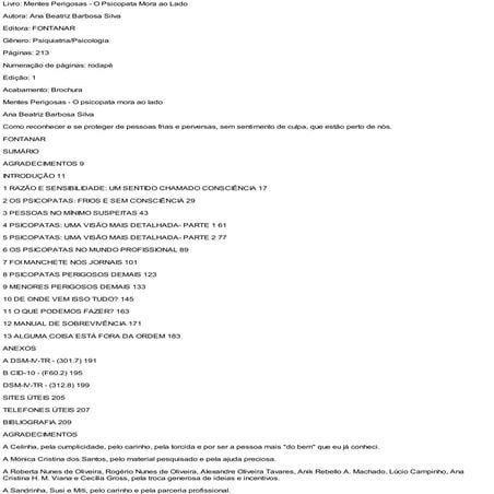 Mentes Perigosas - O Psicopata Mora ao Lado - Ana Beatriz Barbosa Silva.PDF