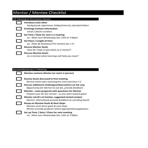 Mentor checklist