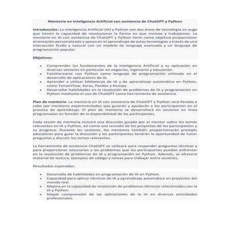Mentoría en Inteligencia Artificial con asistencia de ChatGPT y Python