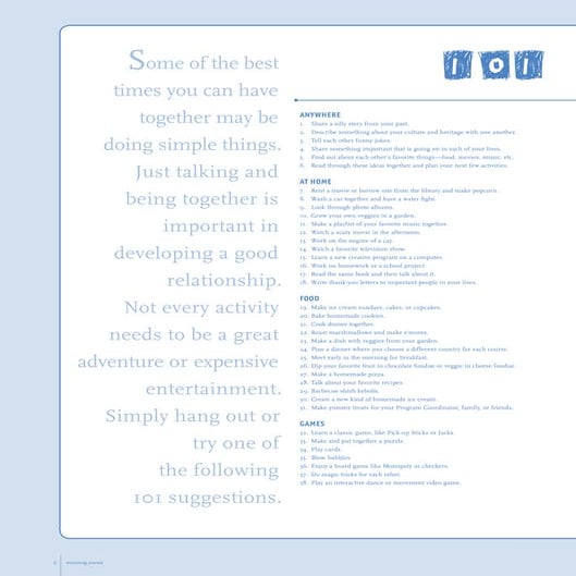 Mentoring Journal 101 Simple Activities 2011