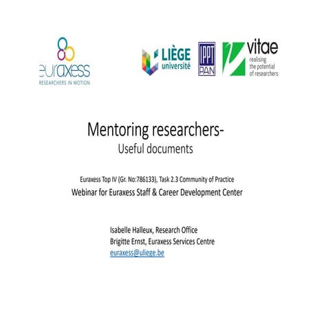 Mentoring researchers - useful documents