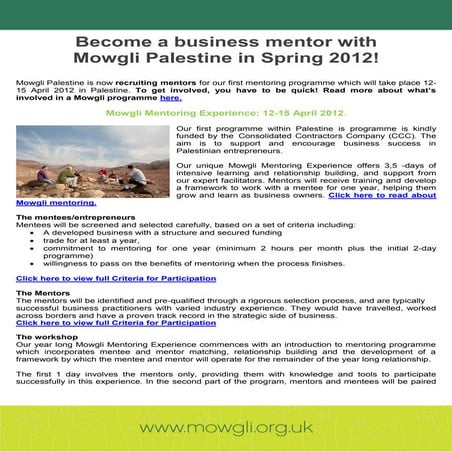 Call for mentors: Mowgli in Palestine