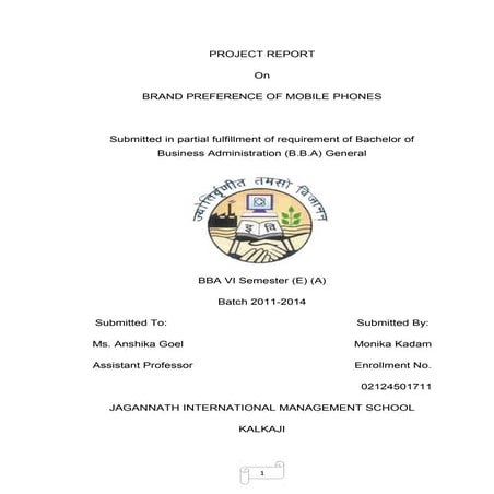 Research Project on Brand Preference of Mobile Phones