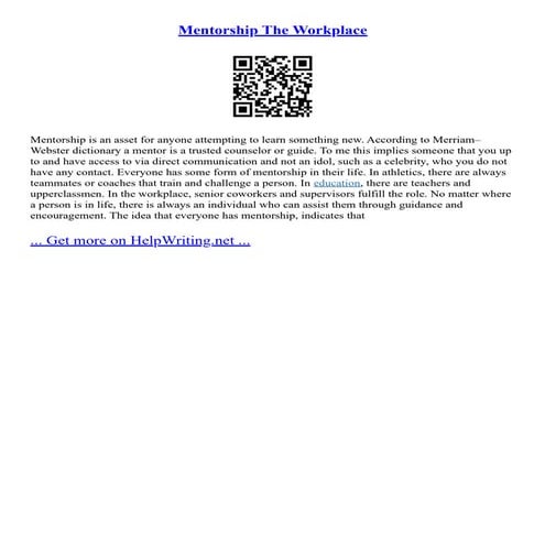 Mentorship The Workplace