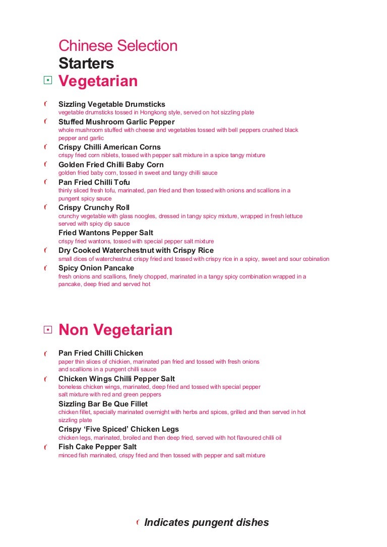 Chinese 6 course menu with Example