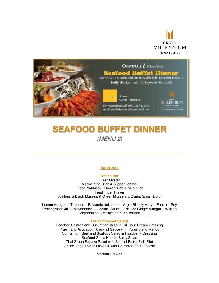 Seafood Buffet Dinner (Menu 2) The Mill Cafe