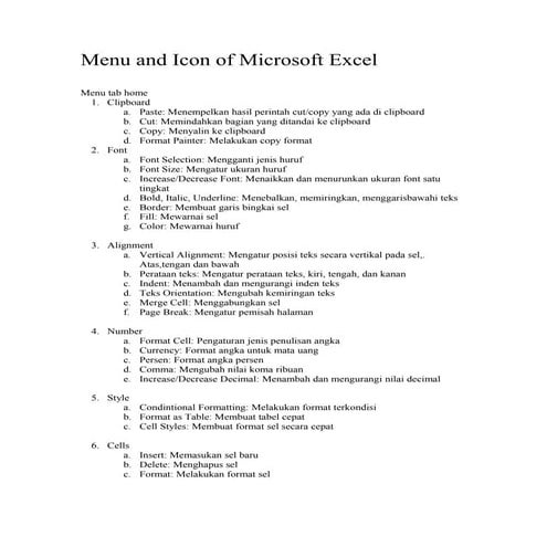 Menu and icon of microsoft excel