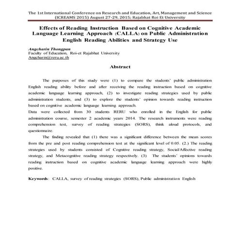 Effects of Reading Instruction Based on Cognitive Academic Language Learning ...
