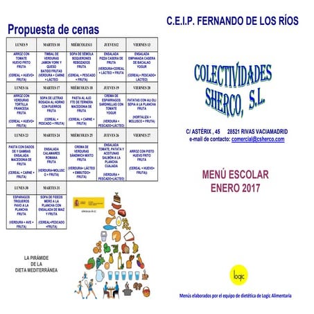 MENÚ ENERO 2017 CEIP FERNANDO DE LOS RÍOS DE GETAFE