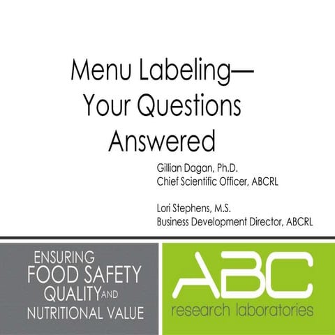 Menu Nutrition Labeling for Restaurants: Questions...Answered!
